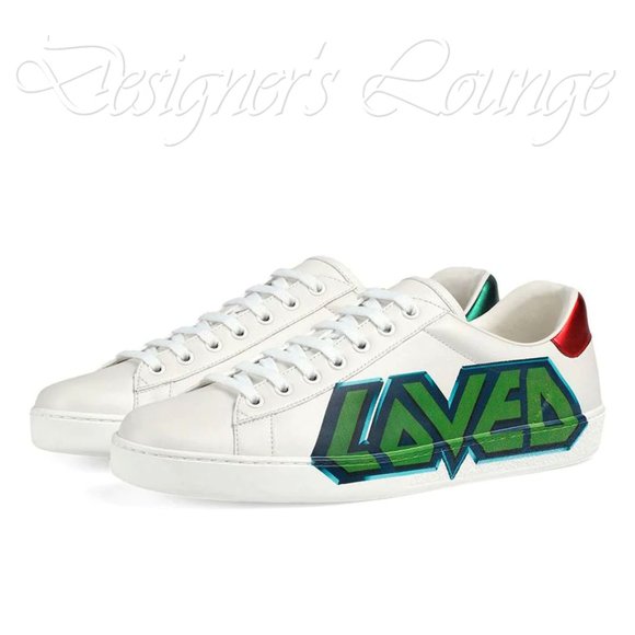 NEW GUCCI ACE Loved Print 11 G / US 11.5 White Leather Sneakers $790 Authentic - Picture 6 of 12